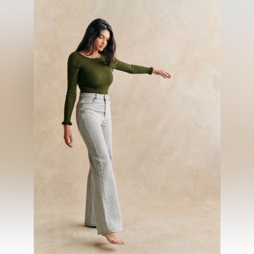 - SEZANE THE WIDE LEG TROUSERS Pants Jeans Size 12 light gray